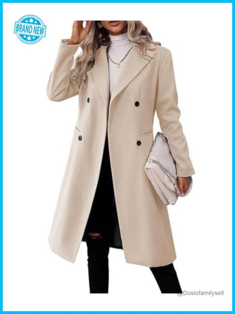 Women's Winter Double Breasted Wool Blend Pea Coat Slim Fit Long Overcoat